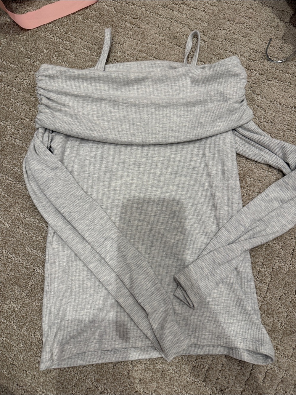 abercrombie kids Heather Gray Off-Shoulder Ribbed Top